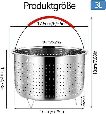 Buharlı pişirici parçası, 304 paslanmaz çelik buharlı pişirici, dış çap 17,6 cm, küçük buharlı pişirici, silikon saplı paslanmaz çelik buhar eklentisi, sebze, meyve, yumurta, tencere, tencere, - Görsel 3