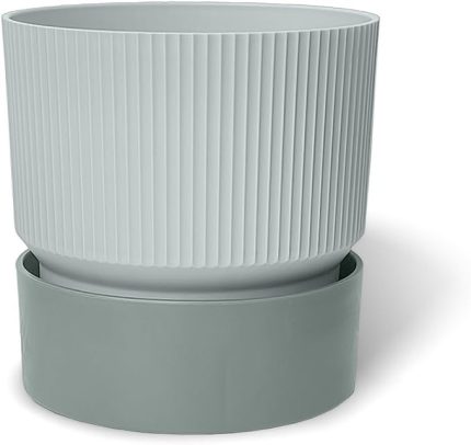 Ixora Saksı Dekoratif Tabaklı Drenajlı Çiçek Saksısı (Gri, 4 Litre)