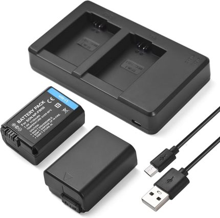 Kamera NP-FW50 Pil ve Şarj Kiti, 2 yuvalı Pil Şarj Cihazı + 2 adet NP-FW50 Pil 7.4V 1130mAh + ZV-E10/Alpha a6500/a6300/a6000/a7s/a7/a7s ii/a7s/ için USB Şarj Kablosu Değiştirme