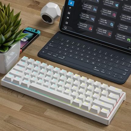 Leaven K620 Type-C Kablolu Klavye Led RGB 61 Tuşlu RGB Mekanik Oyuncu Işıklı Klavye Ergonomik Tasarım Bilgisayar PC için Gaming Keyboard Beyaz Renk Kırmızı Switch