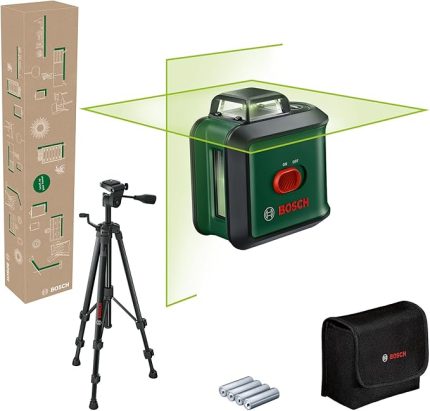 Home & Garden UniversalLevel 360 Set Çapraz Çizgi Lazeri (24m Çalışma Alanı,360° Yatay Çizgi ile Hizalama, +- 0,4 mm Hassasiyet, 4 sn. Nivelman Süresi, 4 x AA Pil, TT 150 Tripod, Koruma Çantası)