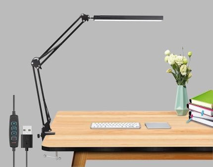 Dekoratif Led Masa Lambası SY040 USB Kablolu Kademeli 3 Eklemli LED Masa Lambası, Kıskaçlı Model Çalışma Masası Lambası Kitap Okuma için Işık (SY040 - Siyah)