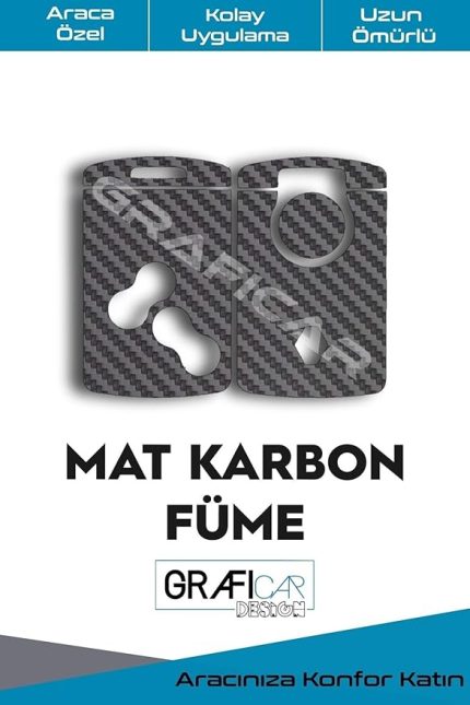 Design Renault Clio4 ile Uyumlu Anahtar Kart Folyo Sticker Kaplama, Mat Karbon Füme