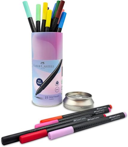 Grip Finepen İnce Keçe Uçlu Kalem Seti, 15’li, 0.4 mm, Metal Destekli Uç, Ergonomik Gövde, Cetvel ve Şablon Uyumlu, Özel Kutulu