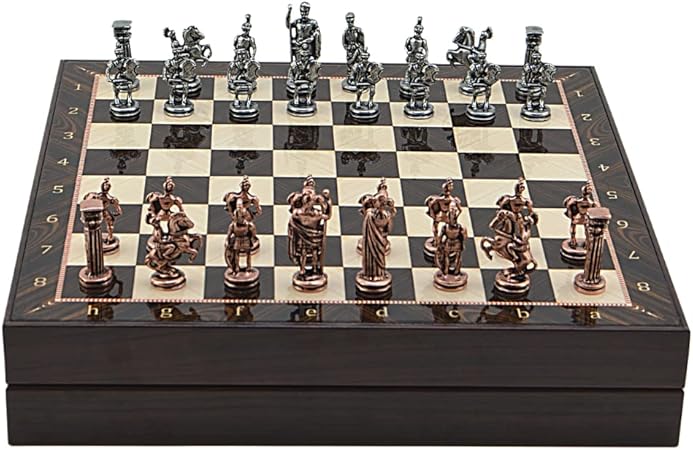 Orta Boy Metal Roma Satranç Takımı Antik ve Ceviz Desenli Sandıklı MDF Tahtası (36x36x6 cm.) - Görsel 4