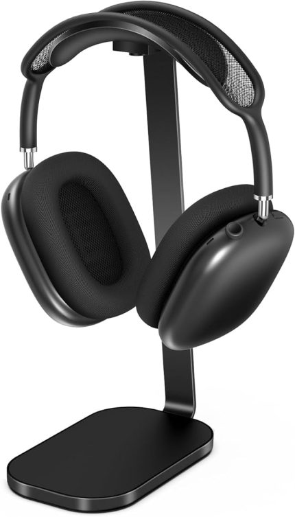 Kulaklık standı, ağır kulaklık tutucu, AirPods Max için, kulak üstü kulaklık için çalışma masası aksesuarı, oyun kulaklığı, alüminyum, ABS ve silikon – siyah