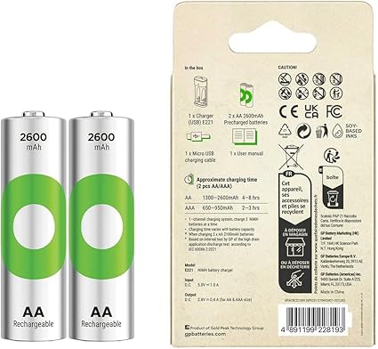 E221 USB Pil Şarj Cihazı 2 Adet 2600mAh AA Kalem Pilli Set - Görsel 3