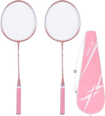 Pembe Badminton Raketleri T şekilli Tasarım Badminton Raketleri Yeni Başlayanlar Öğrenci Eğitimi Için Ayrı Demir Alaşımlı Çerçeve Badminton Raketleri Seti, Toplam Uzunluk 650mm