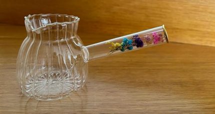 Cam Cezve, Isıya Dayanıklı, Dekoratif Çiçek Saplı, Şeffaf