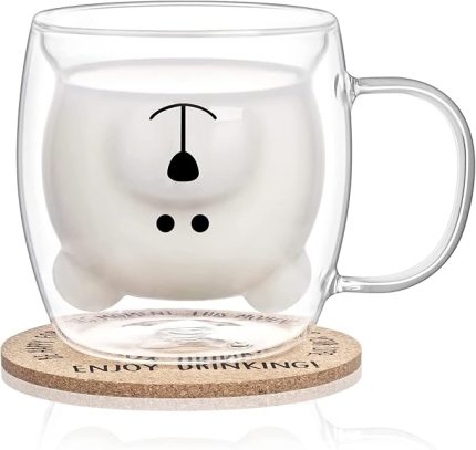 ayıcık fincanı, termos bardaklar, çift duvarlı bardaklar, kulplu ve altlık, Cappuccino fincanları, çay bardakları, kahve fincanları, kadınlar ve çocuklar için doğum günü, Noel, sevgililer günü hediyesi