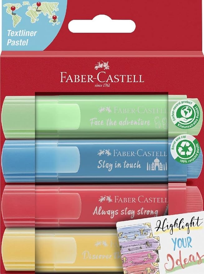 Fosforlu Kalem Seti, 4’lü, Pastel Renkler, Su Bazlı Mürekkep, Kesik Uç, 3 Farklı Çizgi Kalınlığı, Uzun Ömürlü