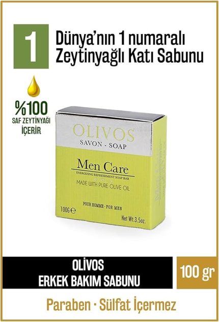 Erkek Bakım Zeytinyağlı Katı Sabun -%100 Doğal Zeytinyağı ile Nemlendirici ve Tıraş Sonrası Bakım, 100 gr