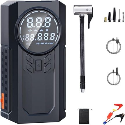 Taşınabilir Hava Kompresörlü Atlama Marşı 8000mAh Araç Aküsü Atlama Marşı Aküsü Paketi 150PSI Lastik Şişirme Aparatı 12V Araç Aküsü LED Ekranlı Takviye Paketi
