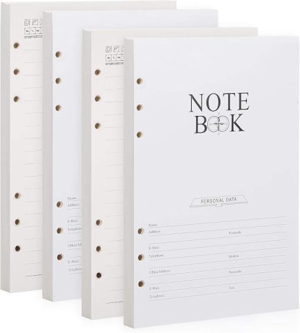 A5 çizgili yedek kağıt, 6 delikli, 100 g/m2, 160 yaprak, 320 sayfa, A5 doldurulabilir, günlük, not defteri, günlük