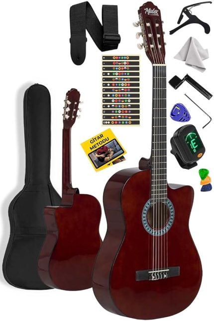 CG-395BR Kahve Renk Kesik Klasik Gitar 4/4 Yetişkin Boy Sap Ayarlı Full Set