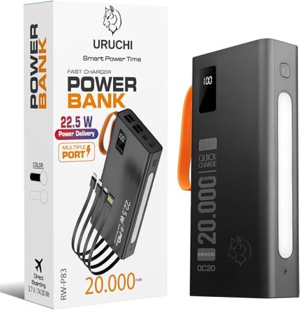 22.5W PD 3.0 Hızlı Şarj Powerbank, 20.000 mAh Gerçek Kapasite, Type-C ile iPhone 15/16 Serisi Dahil Samsung, Xiaomi ve Tüm Cihazlarla Uyumlu, QC2.0 Destekli, Taşınabilir Cihazı (Siyah)