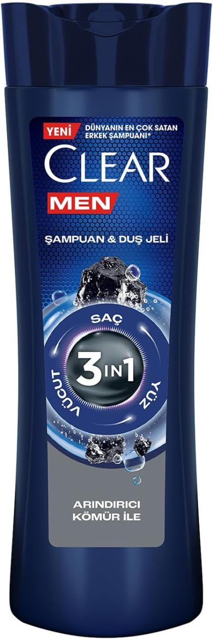 Men 3 in 1 Şampuan & Duş Jeli Arındırıcı Kömür Saç Yüz Vücut İçin