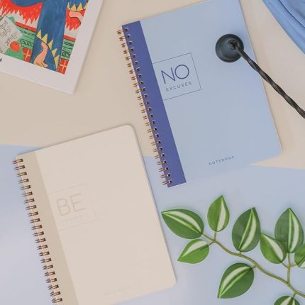 A5 Spiralli Karton Kapak Kareli Okul Defteri 80 yaprak 2'li Set - Ders Programlı - Lacivert/Bej