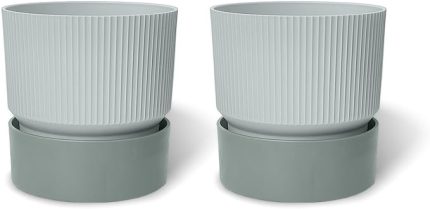 2 Adet Ixora Saksı Dekoratif Tabaklı Drenajlı Çiçek Saksısı (Gri, 2 Litre)