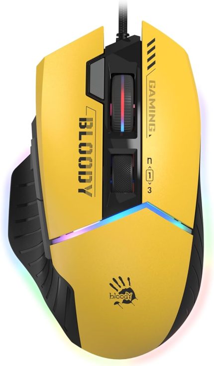 W95Max Sports Oyun Faresi, Optik Kablolu Oyun Faresi, USB 12 000 CPI, 8000 FPS, 250 IPS. 35G, 2000 Hz Ultrapolling (Siyah/Sarı)