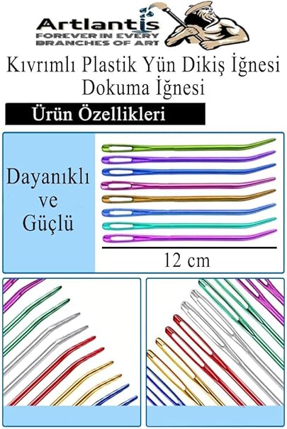 ve Kıvrımlı Plastik Yün İğnesi 20 Adet 1 Paket Plastik Dikiş Dokuma İğnesi Kavisli İplik İğne Goblen - Görsel 3