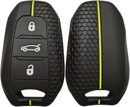 Peugeot 207 Rifter 308 407 508 Rxh 5008 2008 4008 408 408 için Araba Anahtarı Kapağı Silikon Kılıf Kapak Anahtar Kabuk Aksesuarları (Sarı Çizgi)
