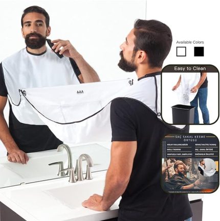 Önlüğü Sakal Önlüğü - Erkekler Tıraş ve Düzeltme için Sakal Saç Toplayıcı, Yapışmaz Sakal Pelerini Bakım Bezi, Su Geçirmez, 2 Vantuzlu, Erkek/Baba/Koca için Sevgililer Günü Hediyeleri