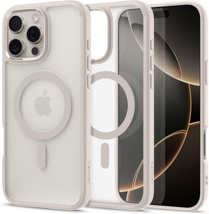 iPhone 16 Pro ince MagSafe Kılıf Ultra Hybrid Sararma Karşıtı DuraClear™ Hava Kanalı Teknolojisi™ Askeri Sınıf Koruma MagFit Frost Natural Titanium Mat Kapak - ACS08138