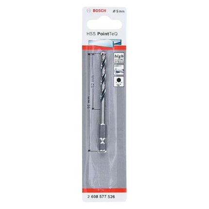 Professional Altıgen Şaftlı - PointTeQ - HSS Metal Matkap Ucu 5, 0*91 mm, Gri