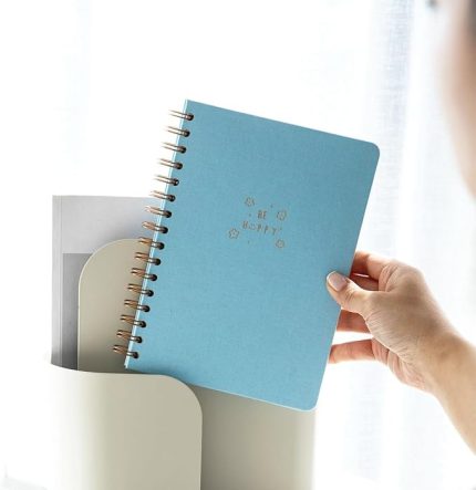 A5 Spiralli Sert Kapak Keten Çizgili Tarihsiz Not Defteri Mavi
