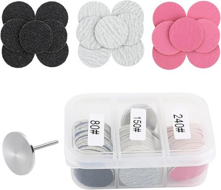 60 adet zımpara kağıdı diski, 25 mm metal tırnak frezesi, ayak törpüsü, ayak törpüsü, zımpara kağıdı diskleri, manikür ve pedikür için kullanılır (#80#150#240 granülasyon)