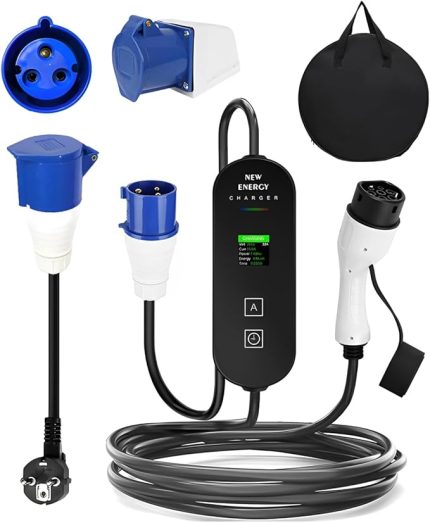 Elektrikli Araç Şarj Cihazı Type 2 Şarj Kablosu CEE Fişi 8-32A 7KW LCD Ekranlı Tek Fazlı 3PIN EV Şarj Cihazı Çantalı Taşınabilir EV Şarj Cihazı (5M)