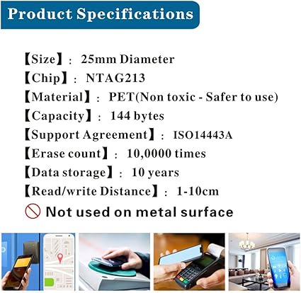 adet TimesKey NFC Çıkartması NTAG 213 Tam Programlanabilir NTAG213 NFC Etiketleri Dairesel Çıkartmalar, Android ve Diğer NFC Etkin Cihazlarla Uyumlu 144 Bayt Bellek - Görsel 4