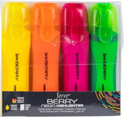 Sv-Brfkp4Fr Berry Fosforlu Kalem, Neon, 4'lü Paket