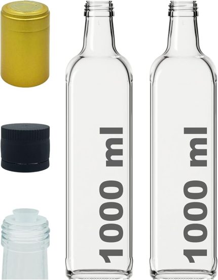 1000 ml Şeffaf Maraska Yağdanlık Kapaklı Ve Kapüşonlu 1000 Cc Köşeli Cam Şişe 2 Adet