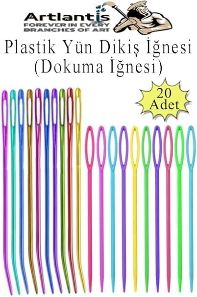 ve Kıvrımlı Plastik Yün İğnesi 20 Adet 1 Paket Plastik Dikiş Dokuma İğnesi Kavisli İplik İğne Goblen - Görsel 2