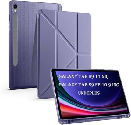 Galaxy Tab S10 Lite FE/S10/S9 FE/S9 ile uyumlu Kılıf Kalem Bölmeli Trifolding Case(12.4inç Değildir) Lavendery Gray