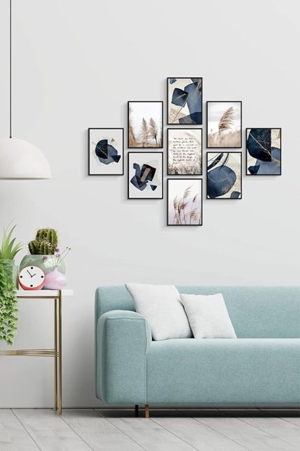 Çerçeve Görünümlü 9 Parça Mdf Tablo Seti Mdf Duvar Tablo Çoklu Baskı Seti Mdf Baskı ÖZC-MDFD