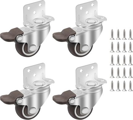 Döner tekerlek seti 38 mm, 4 adet TPE mobilya tekerleği, 20 vidalı taşıma tekerlekleri, frenli tekerlekler, L montaj plakalı döner tekerlekler, beşik, mobilya, çiçek standı için uygundur