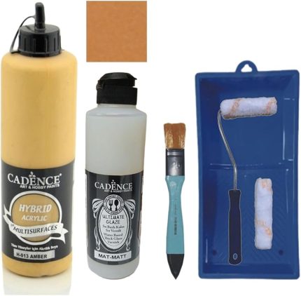 Mobilya Boyası-Cadence Multisurface H-013 Amber 500Ml Ultimate Vernik Mat 250Ml Saten Rulo Set Amber Tek Ebat