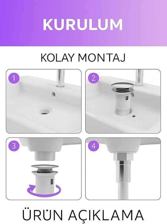 Lavabo Sifonu – Paslanmaz Çelik Kapaklı, Dayanıklı Plastik Gövde, Kolay Montaj ve Standart Uyumlu Tasarım - Görsel 4