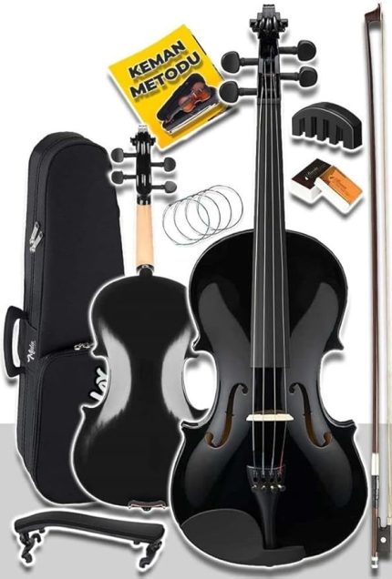 HGA24BK-TYS Siyah 1/2 Yarım Keman Seti 8-10 Yaş Çocuk Kemanı (Yastık Reçine Çanta Tel Susturucu Yay)