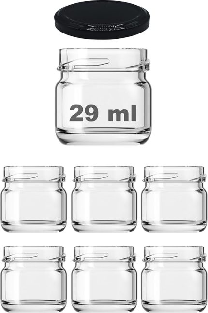 29 ml Farklı Boyutlarda Kavanoz 29 cc Konserve Metal Kapaklı Cam Kavanoz 6 Adet (Şeffaf, 29 cc)