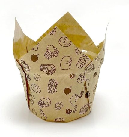 Kalın Lale Kapsül Kraft Kek Desenli Muffin Kek Kalıbı, İçi Yağlı Kağıt Tulip, Cupcake Kağıdı Doğum Günü Parti Dekorasyonu için