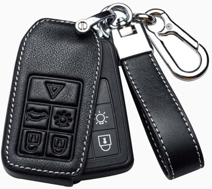 Volvo için akıllı araba anahtarı kılıfı koruyucu kılıf anahtar kılıfı kapak sığır derisi Volvo V40 V60 V70 V90 S80 XC60 XC70 T3 T4 T5 S60L S80L için kablosuz anahtar anahtarlık 5 tuşlu siyah