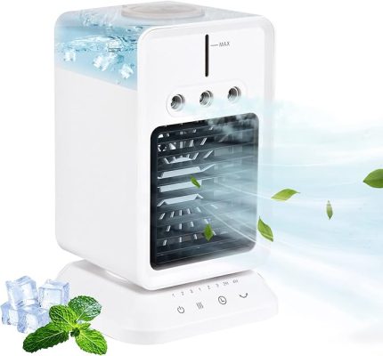 Taşınabilir Masa Soğutma Fanı Mini Hava Soğutucu 3 Rüzgar Hızı ile Oda Nemlendirici Ayarlanabilir Rüzgar Yönü Zamanlayıcı Ev Yatak Odası Ofis Açık Kamp Kullanımı için USB Evaporatif