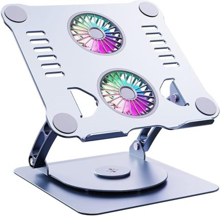 Laptop Standı 360 Derece Dönebilir Rgb Çift Fanlı Premium Serisi Notebook Tutucu Alüminyum Macbook Yükseltici 11-17 İnç