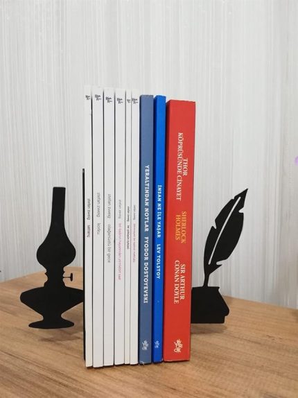 Dekoratif Divit ve Gaz Lambası Desenli Metal Kitap Tutucu 2'li paket