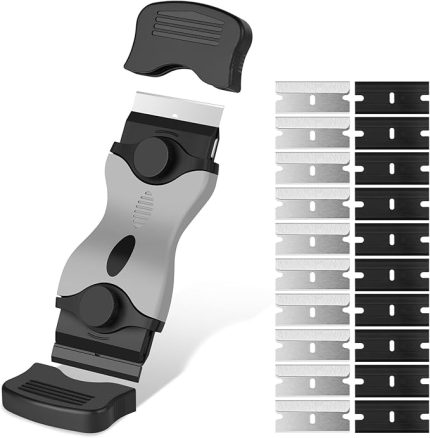 Kazıyıcı, çok amaçlı cam seramik kazıyıcı, 20 yedek bıçak içerir, etiket, çıkartma, mühür veya cam boya (Gri Siyah)