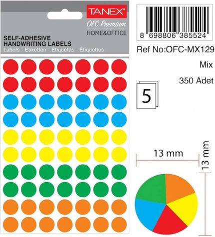 EV-OFİS NOKTA ETİKET 13 MM 5 RENK 350 ETİKET